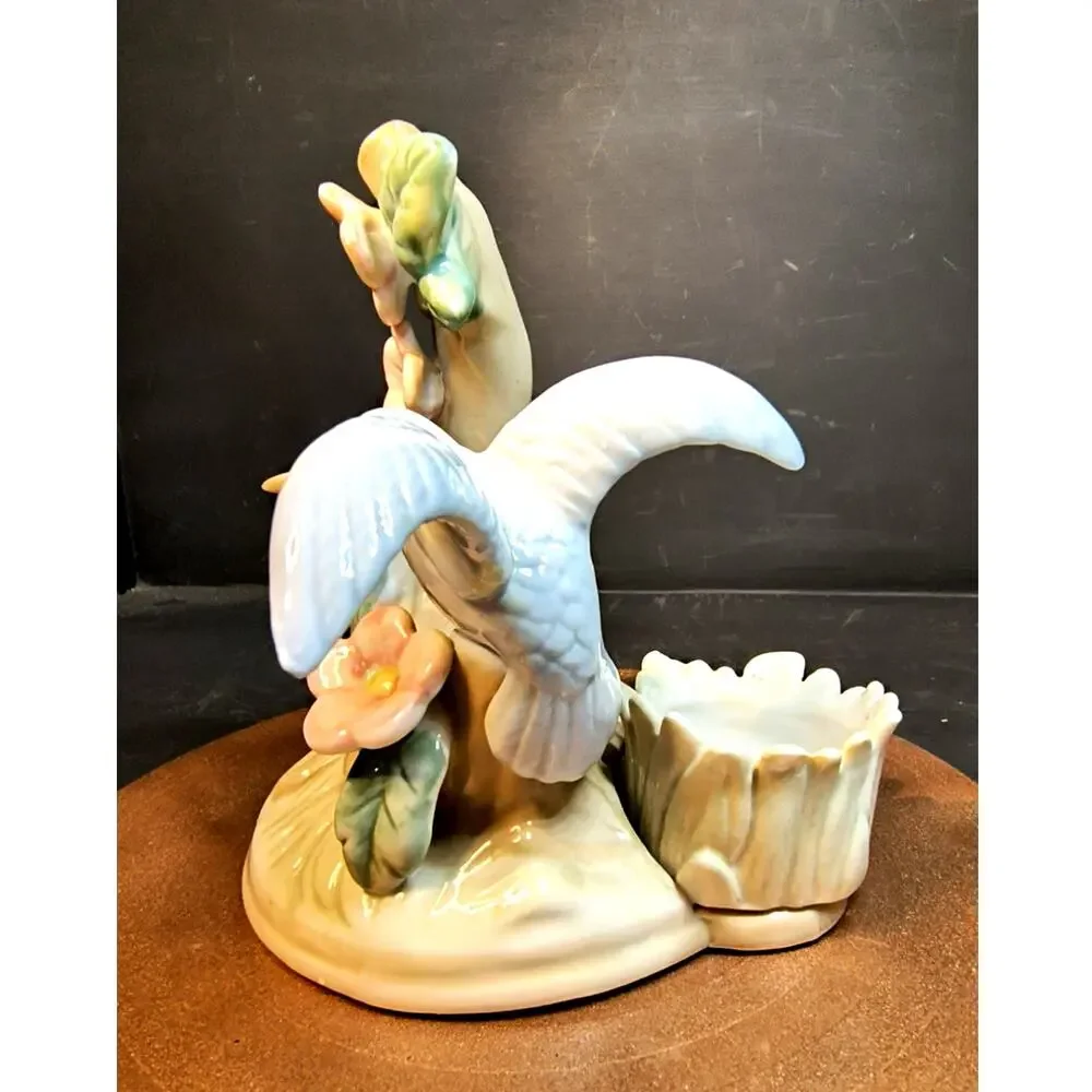 2146. Vintage Anco Porcelain Hummingbird Figurine Candle Holder Flowers Branch